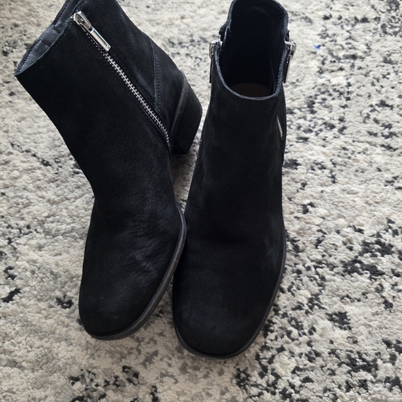 Lucky Brand Suede Leather Double Zip Booties Womens 7.5 Black Western Boho main image 3